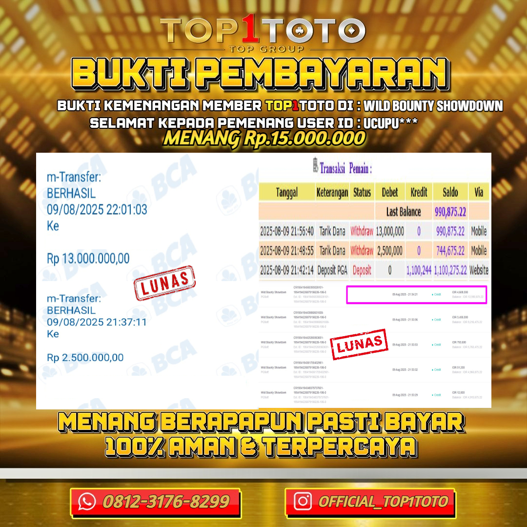 TOP1TOTO JACKPOT SLOT WILD BOUNTY SHOWDOWN Rp 15.000.000 - LUNAS USER ID : UCUPU***