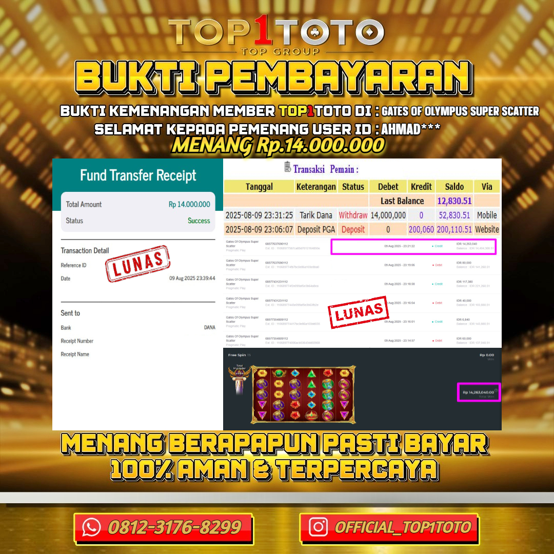 TOP1TOTO JACKPOT SLOT GATES OF OLYMPUS SUPER SCATTER Rp 14.000.000 - LUNAS USER ID : AHMAD***